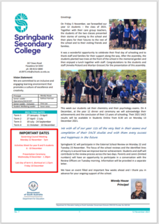 2021 Newsletters Springbank Secondary College